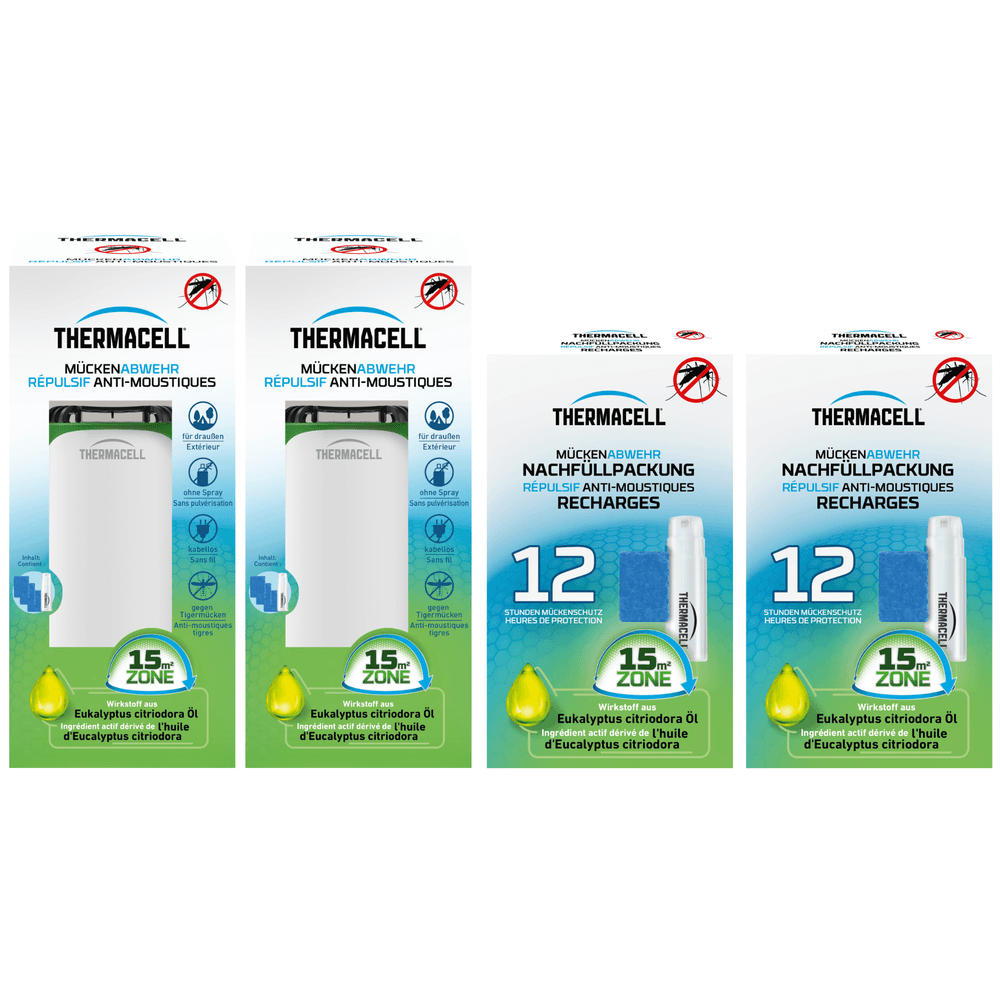 Thermacell 2 diffuseurs répulsifs anti moustiques & moustiques tigres - extérieur - sans fil - protection 15m² - recharges 24h