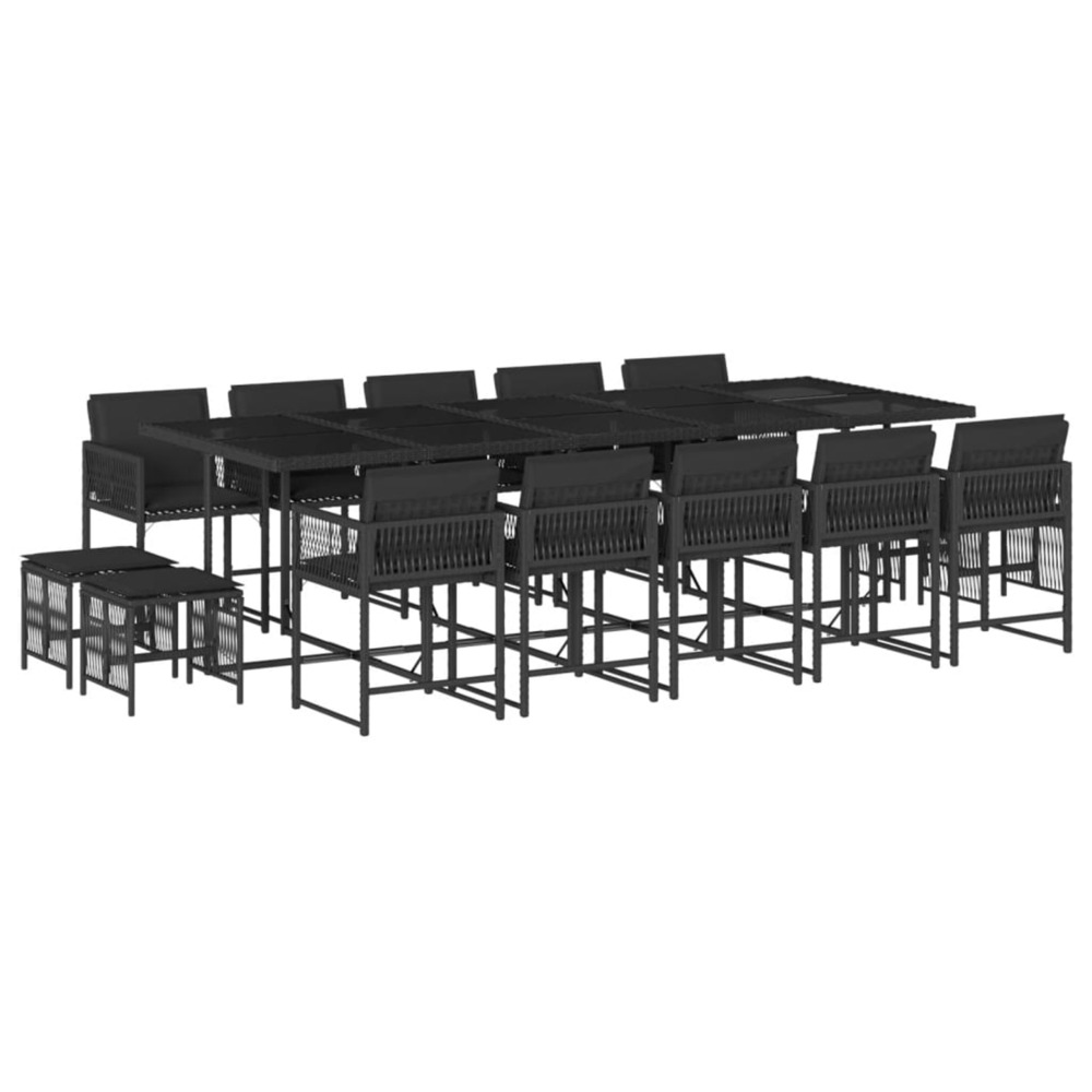 Ensemble à manger de jardin 15 pcs coussins noir résine tressée
