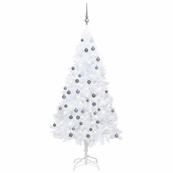 Arbre de noël artificiel pré-éclairé et boules blanc 150 cm pvc