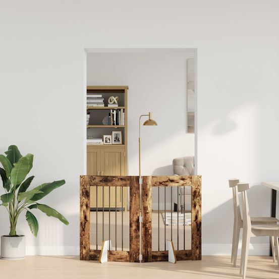 Barrière sécurité chien bois intérieur pliable modulable chêne fumé 120cm