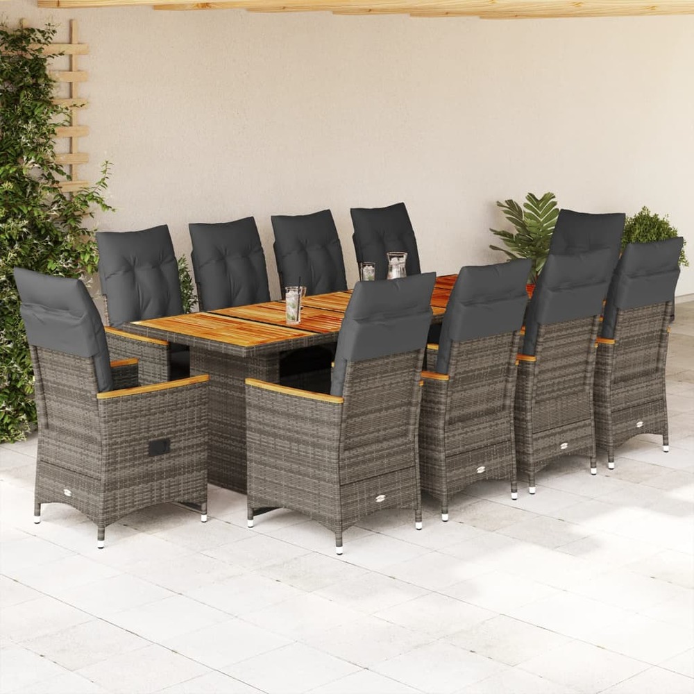 Ensemble de bistro de jardin 11 pcs coussins gris poly rotin