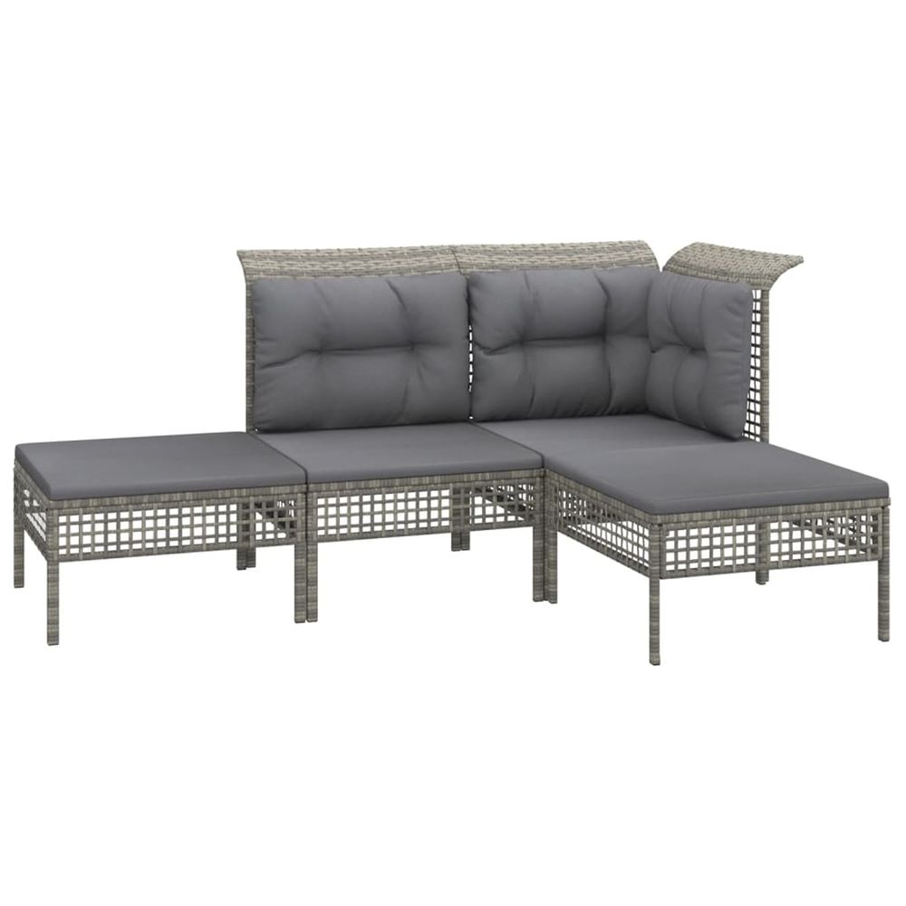 Salon de jardin 4 pcs avec coussins gris résine tressée