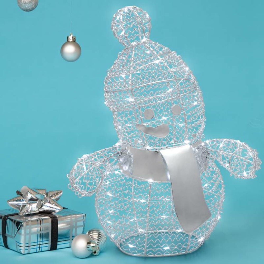 Bonhomme de neige lumineux intérieur métallique h33cm couleur argent 80 leds blanc froid lotti