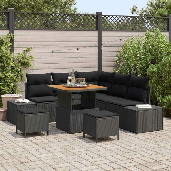 Ensemble de canapé de jardin avec coussin 8 pcs noir polyrotin