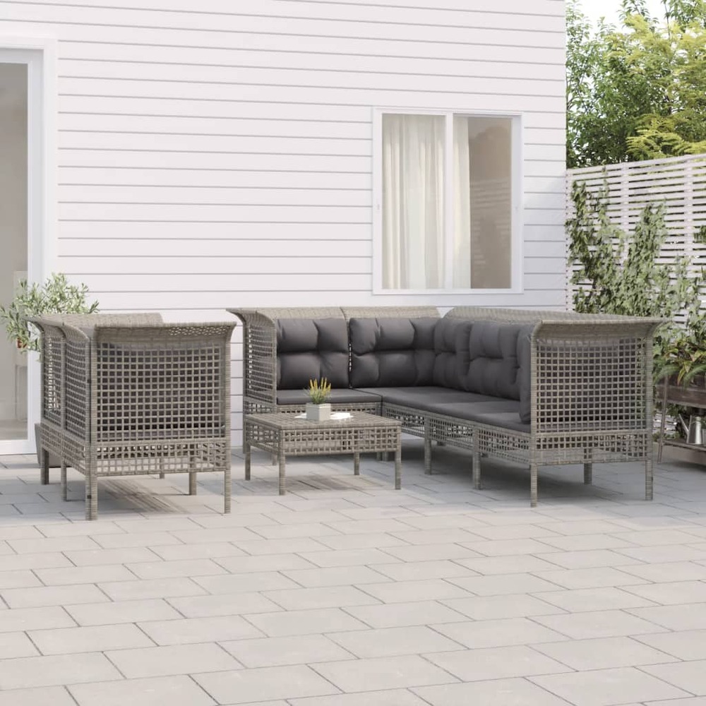 Salon de jardin 8 pcs avec coussins gris résine tressée