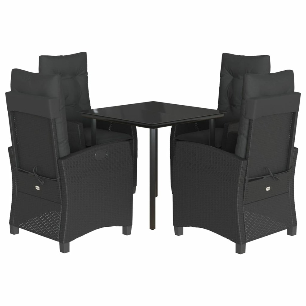 Ensemble à manger de jardin coussins 5pcs noir résine tressée