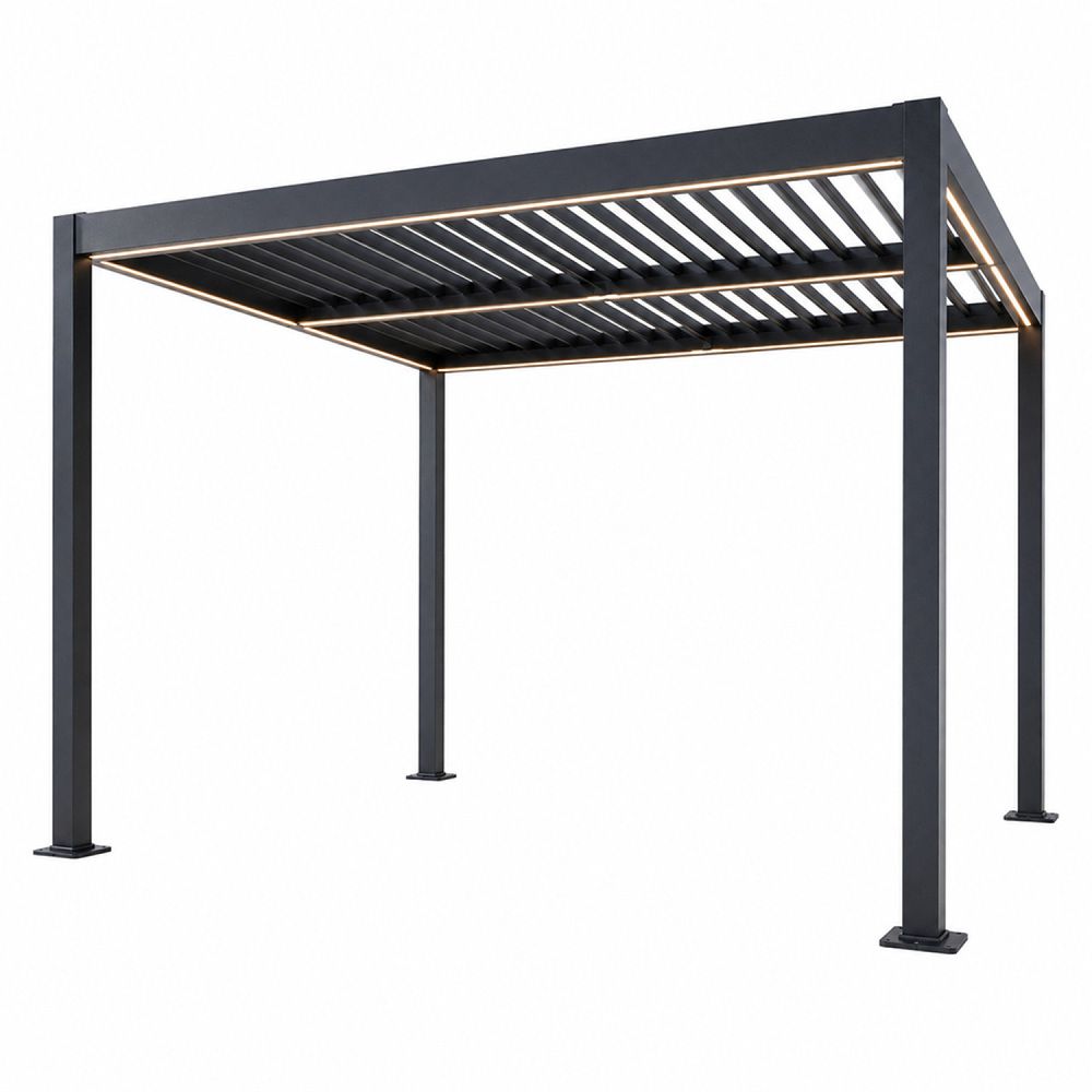 Pergola bioclimatique à led 3x3m structure aluminium lames orientables corfu