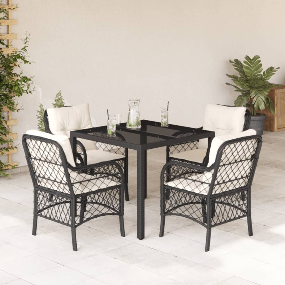 Ensemble à manger de jardin coussins 5pcs noir résine tressée