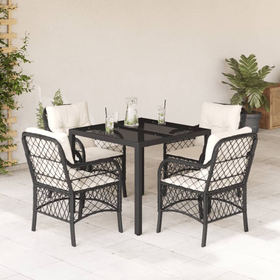 Ensemble à manger de jardin coussins 5pcs noir résine tressée