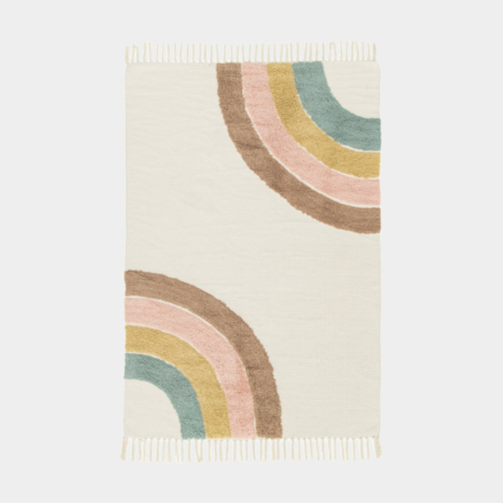 Tapis chambre d'enfant - arc en ciel - beige et pastel - 75 x 150 cm