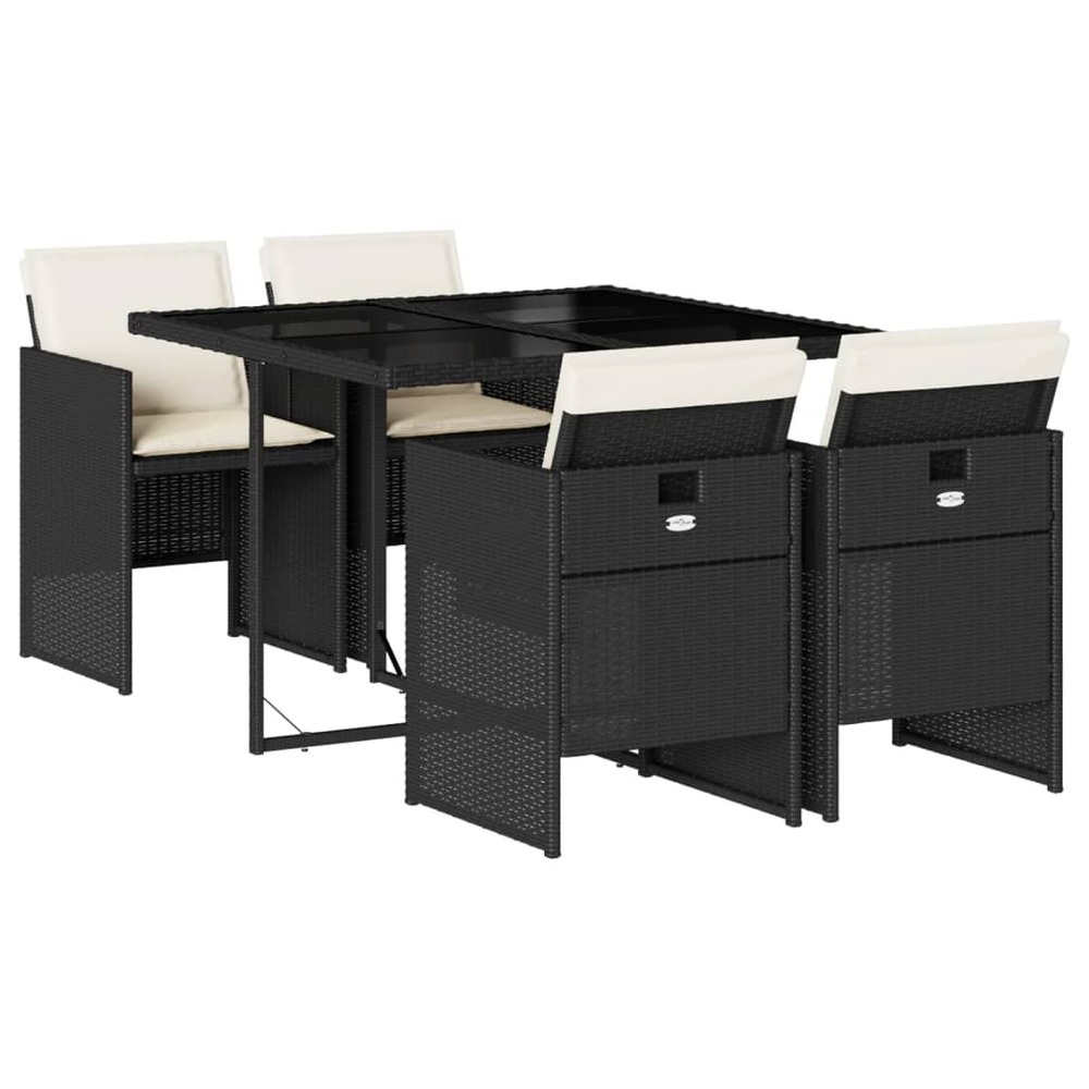 Ensemble à manger de jardin coussins 5pcs noir résine tressée