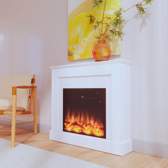 Mpc camillo blanc cadre de cheminee en bois mdf pour la cheminee electrique vulcano 60cm