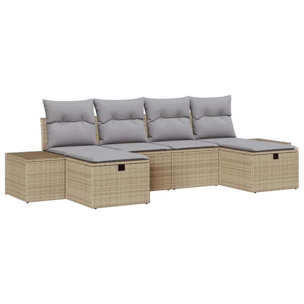 Ensemble de canapé de jardin 6 pc beige polyrotin