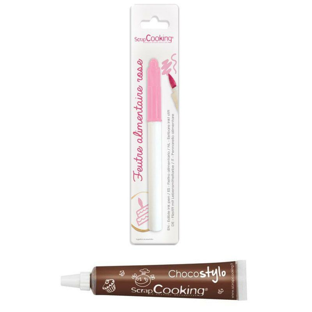 Feutre alimentaire rose + stylo chocolat