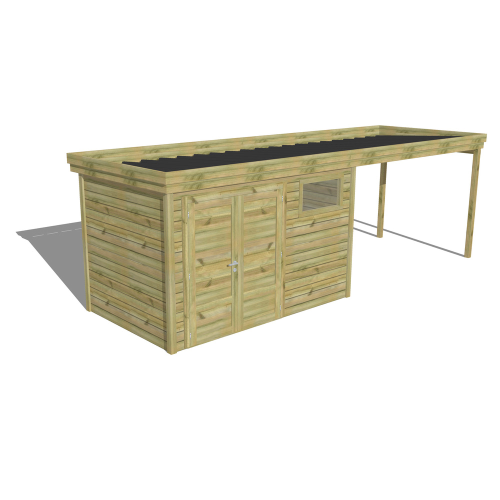 Abri de jardin bois pin traité autoclave 27mm - 6,94x2,14m / 15m2 - bac acier - abri français