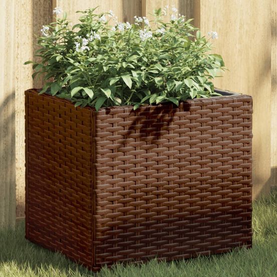 Lot de 2 bacs à fleurs en résine tressée pour balcon et rebord de fenêtre 36x30x32 cm marron