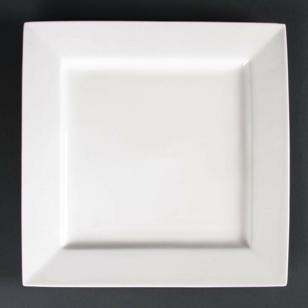 Assiettes carrées en porcelaine fine 265 mm lumina - lot de 4