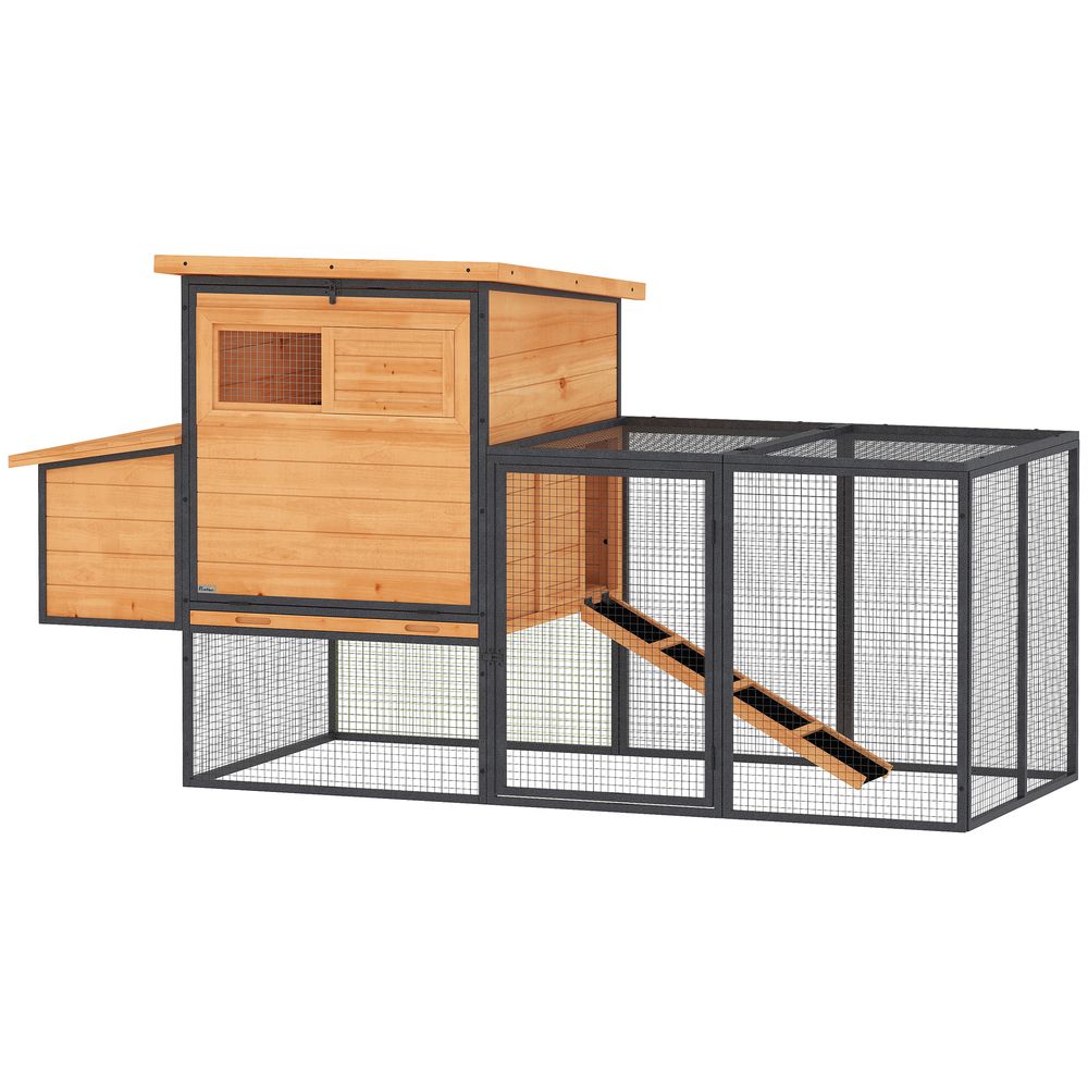 Poulailler bois acier 3-5 poules pondoir grand enclos base surélevée 192x81x104cm orange