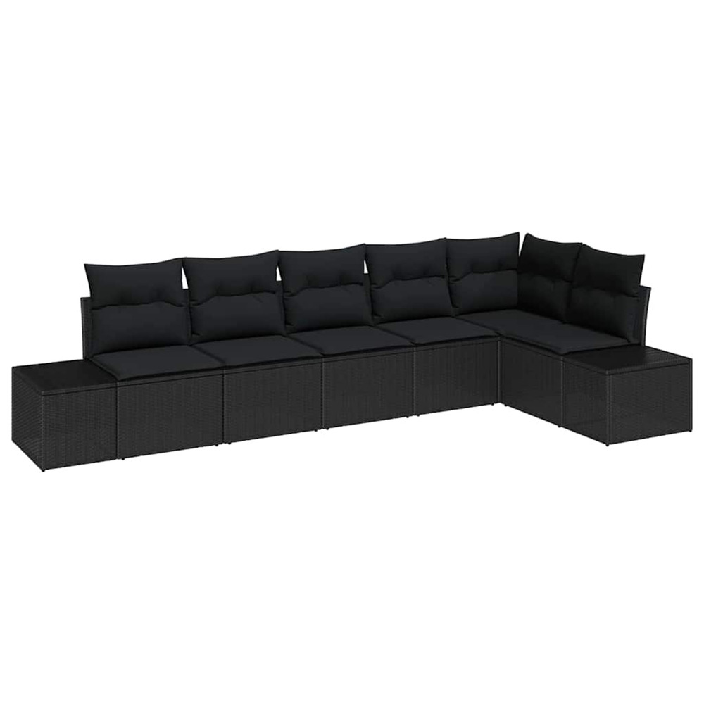 Ensemble de canapé de jardin avec coussin 6 pcs noir polyrotin