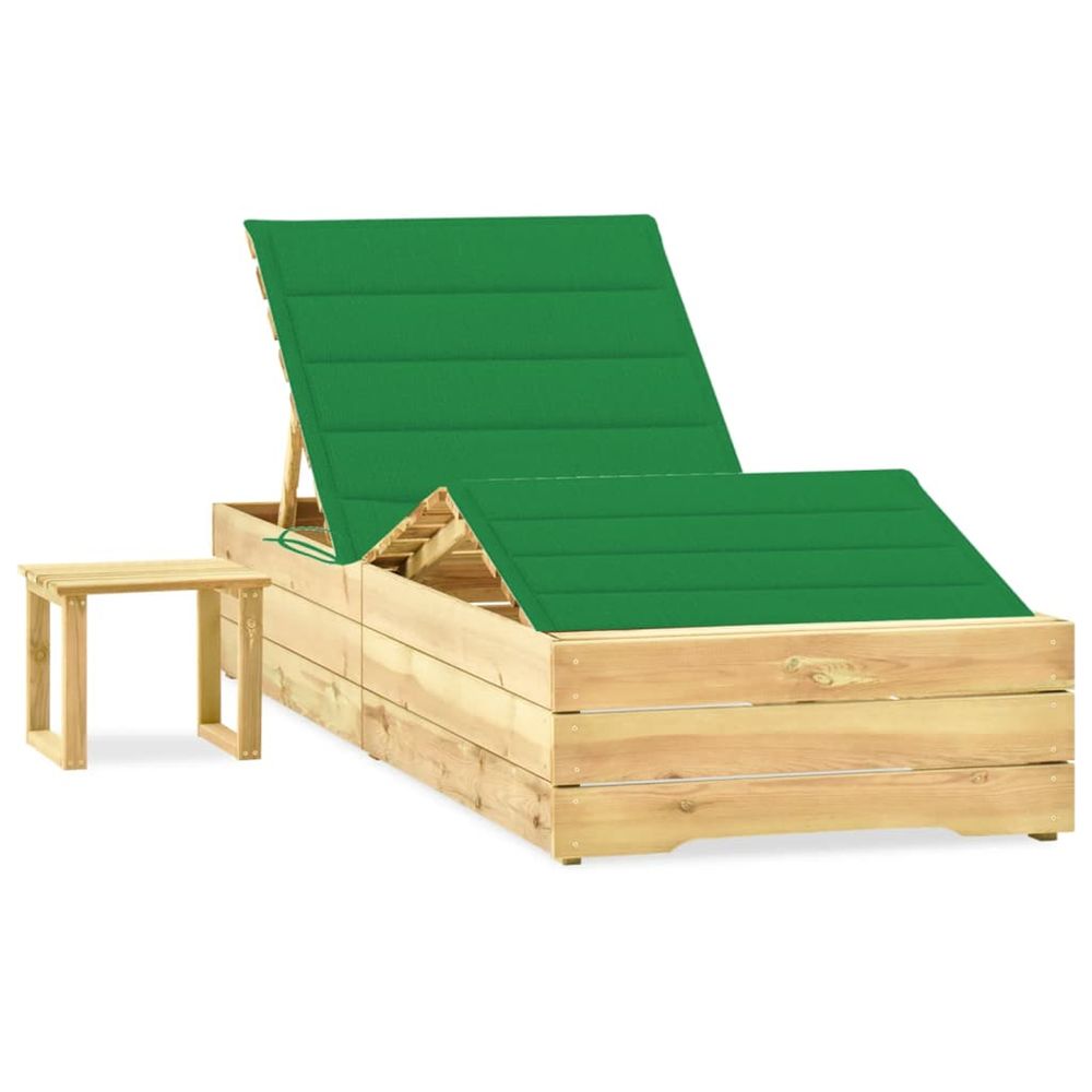 Chaise longue de jardin avec table et coussin pin imprégné bain de soleil