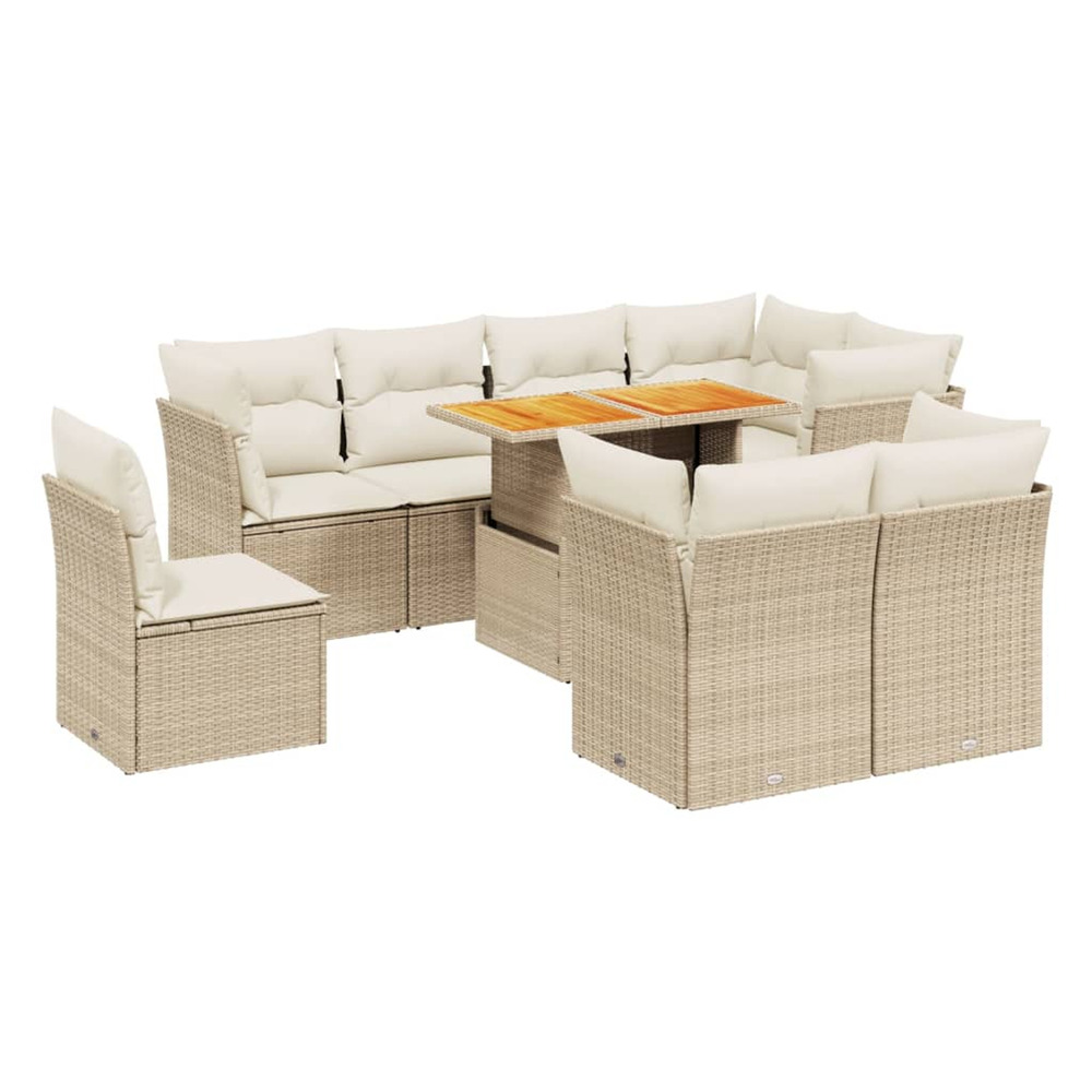 Salon de jardin avec coussins 9 pcs beige résine tressée