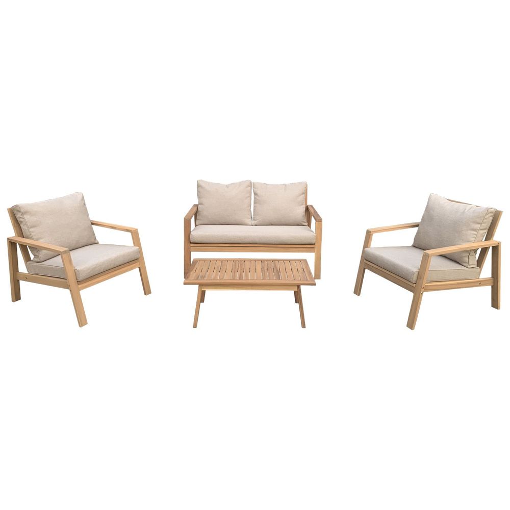 Salon de jardin en acacia 4 places gili - coussins sable