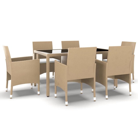 Ensemble à manger de jardin 7pcs résine tressée et verre trempé