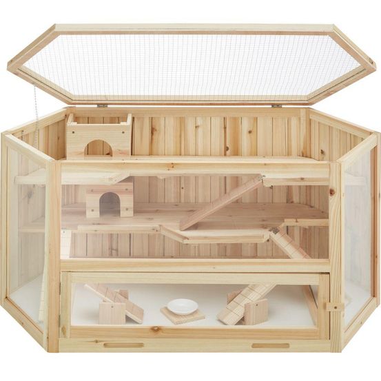Cage à lapin hamster cochon d’indes petits rongeurs en bois plusieurs étages toit amovible accessoires inclus 115 x 60 x 58 c