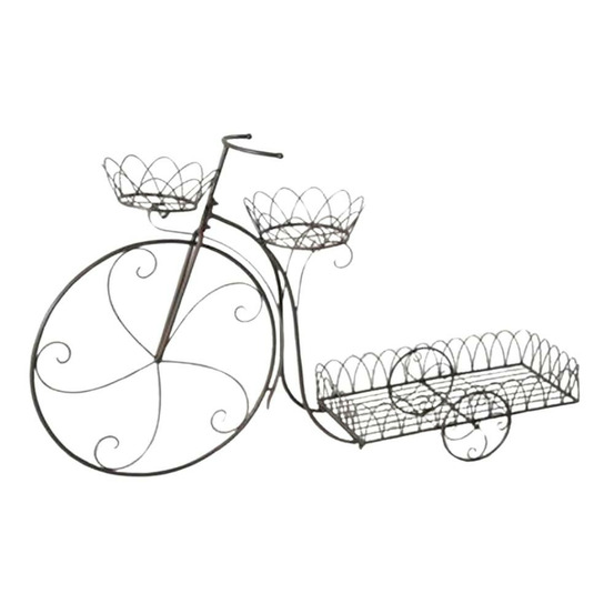 Vélo porte plantes jardinière jardin extérieur métal marron 114cm