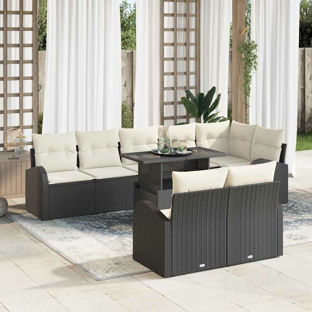Ensemble de canapé de jardin 9 pcs noir poly rotin