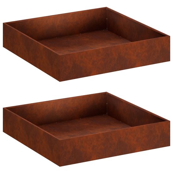 Cache-pot de jardin 2 pc rouillé 80 x 80 x 20 cm acier patiné