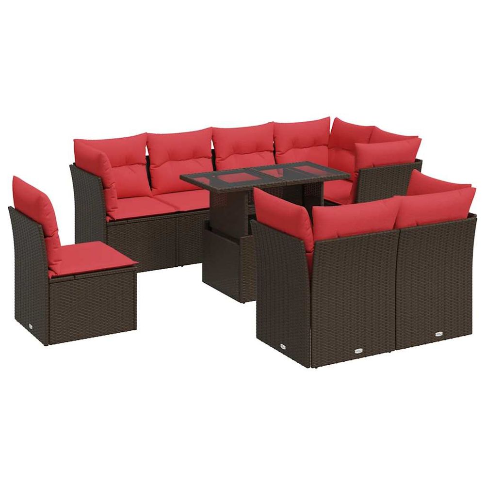 Salon de jardin avec coussins 9pcs marron résine tressée acacia