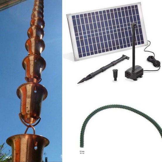Kit fontaine descente de gouttière japonaise ryôgoku cuivre 1,3m avec pompe solaire