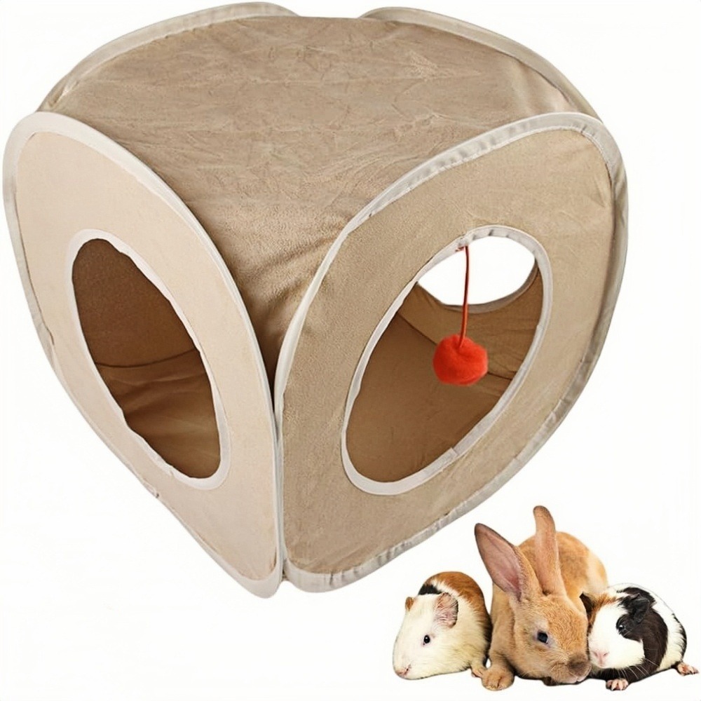 Tunnel carré - pliable avec pompon en peluche