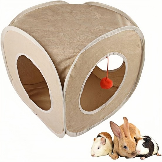 Tunnel carré - pliable avec pompon en peluche