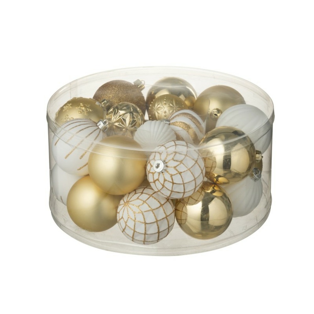 Boite de 30 boules de noël en plastique blanc d4 et 8 cm
