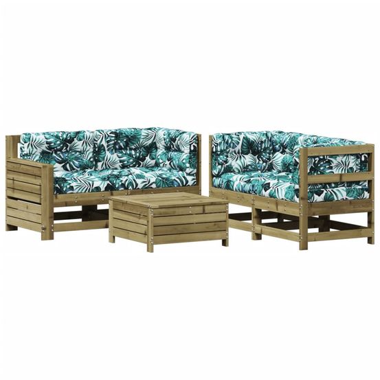 Salon de jardin 5 pcs avec coussins bois de pin imprégné