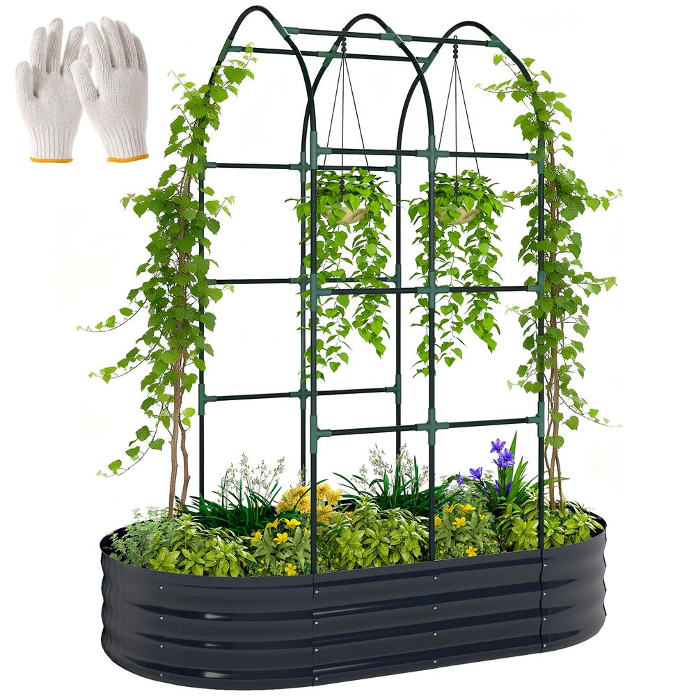 Carré potager treillis métal galvanisé extérieur forme modulable 160x90x180cm gris
