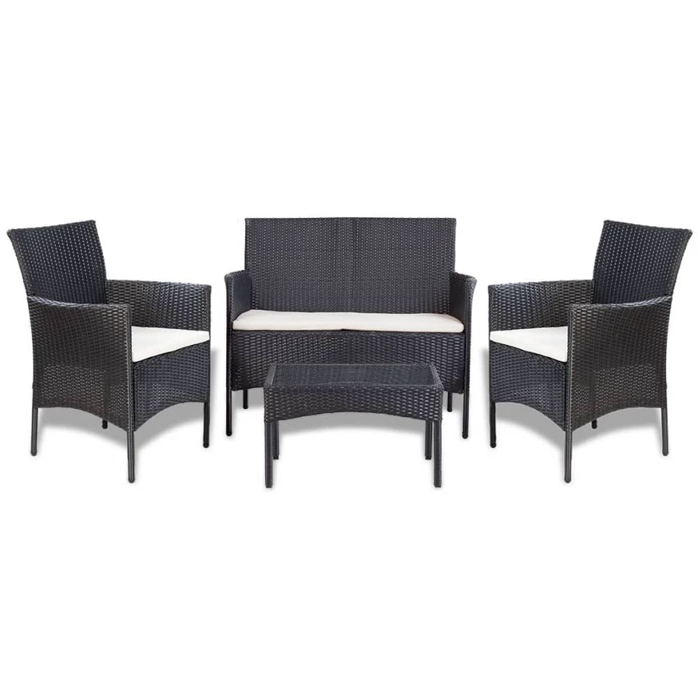 Salon de jardin 4 pcs avec coussins résine tressée noir
