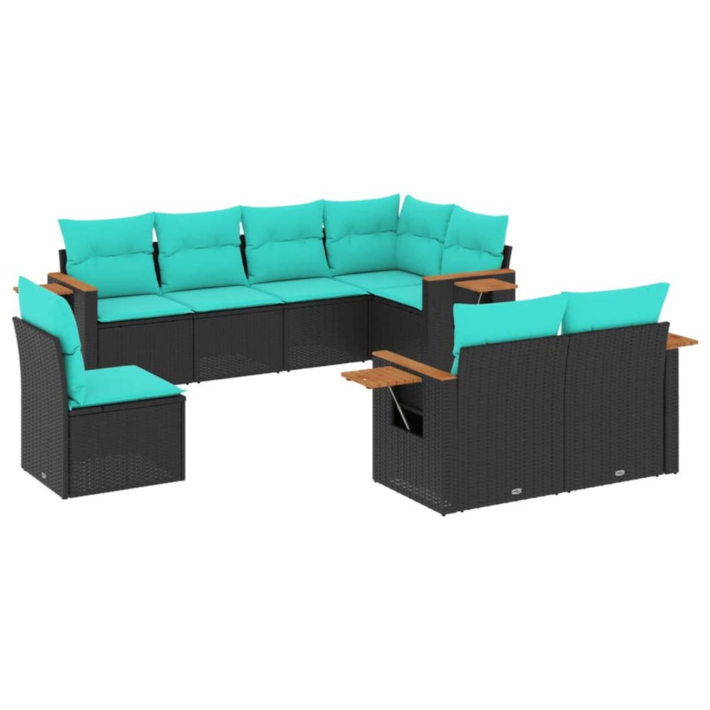 Salon de jardin 8 pcs avec coussins noir résine tressée