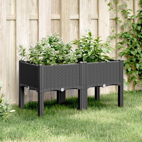 Jardinière avec pieds noir 80x40x42 cm pp