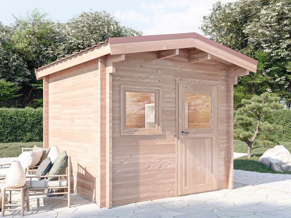 Chalet de jardin rivoire 9m² - bois douglas 55mm - porte & fenetre bois - toiture acier