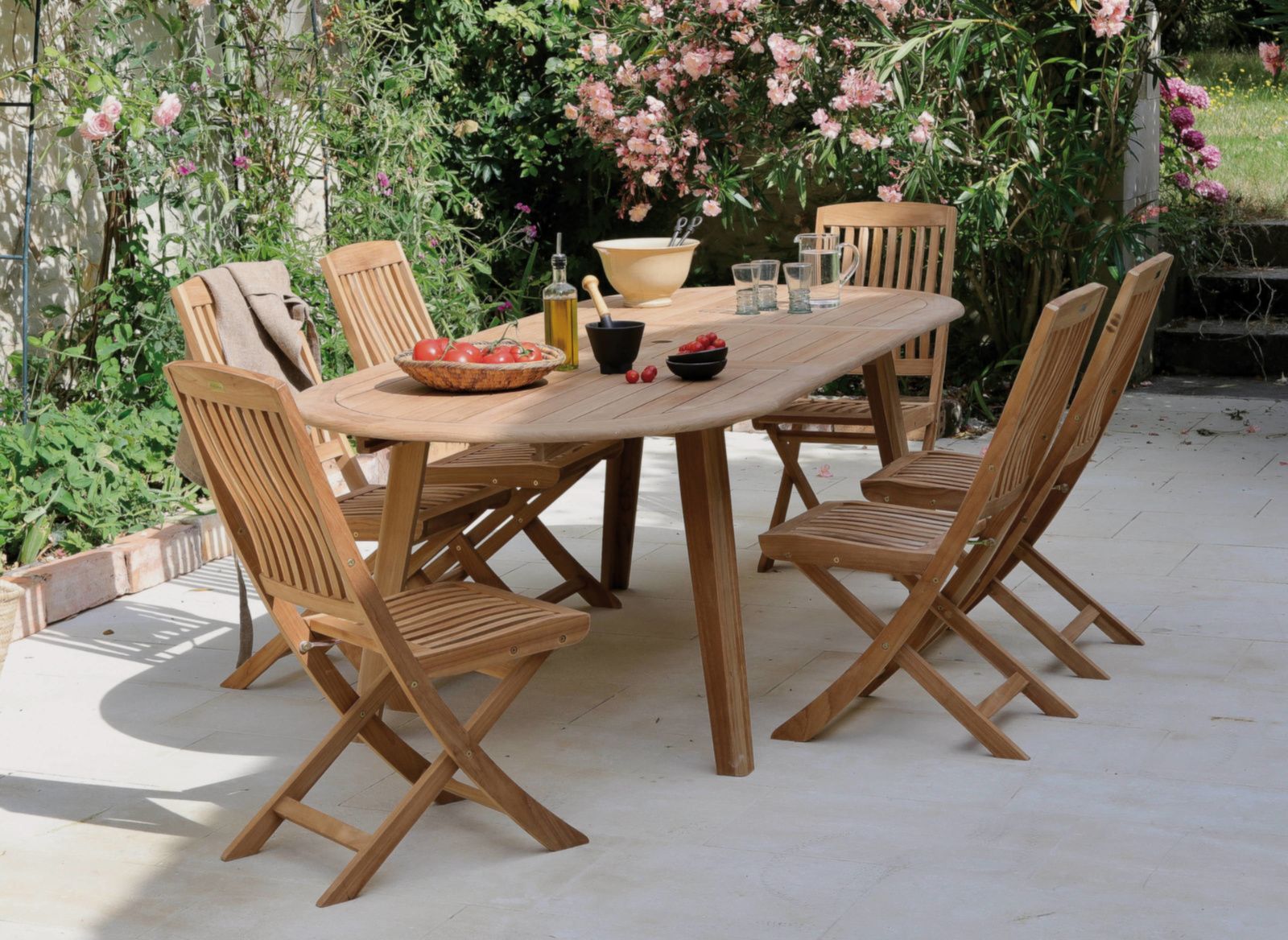 Ensemble table de jardin lola extensible 200/240  + 6 chaises pliante rias