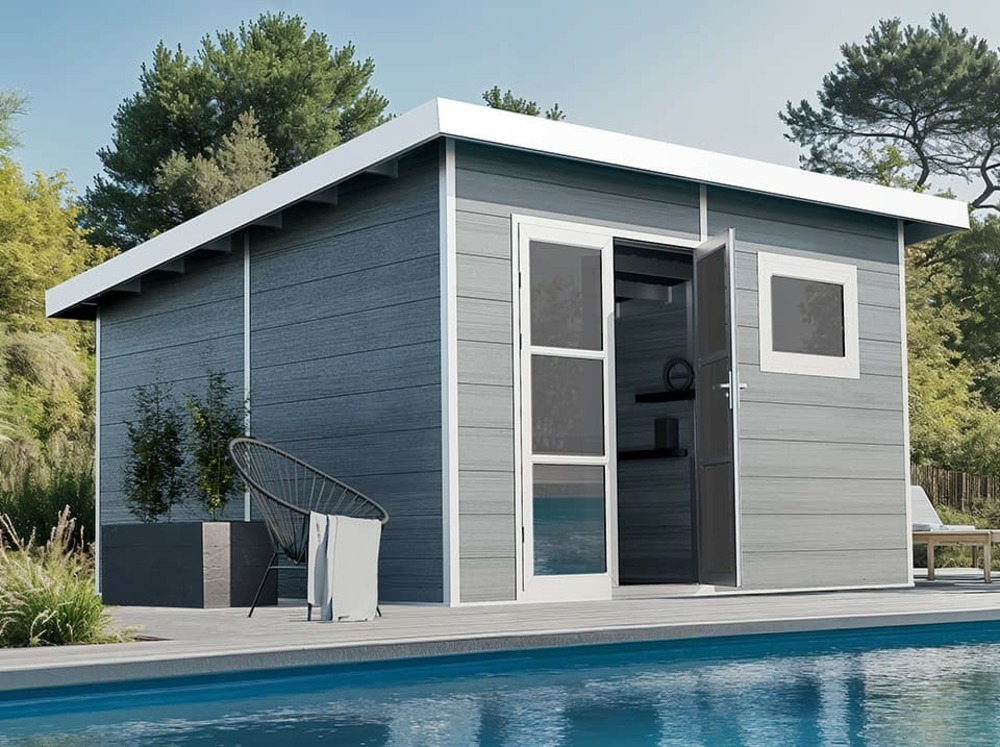 Abri de jardin composite alma - 15m2 gris clair - cabane de jardin