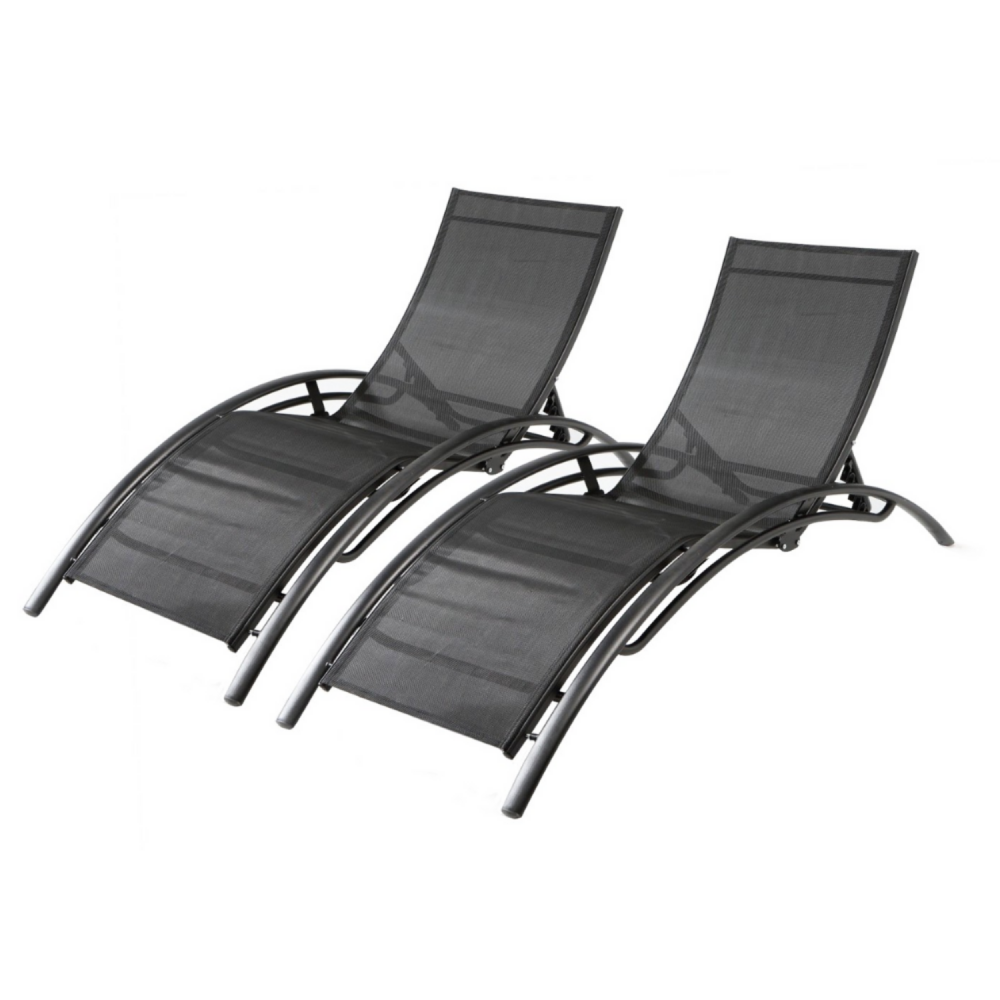 Lot de 2 transats empilables et ajustables en alu noir bahia
