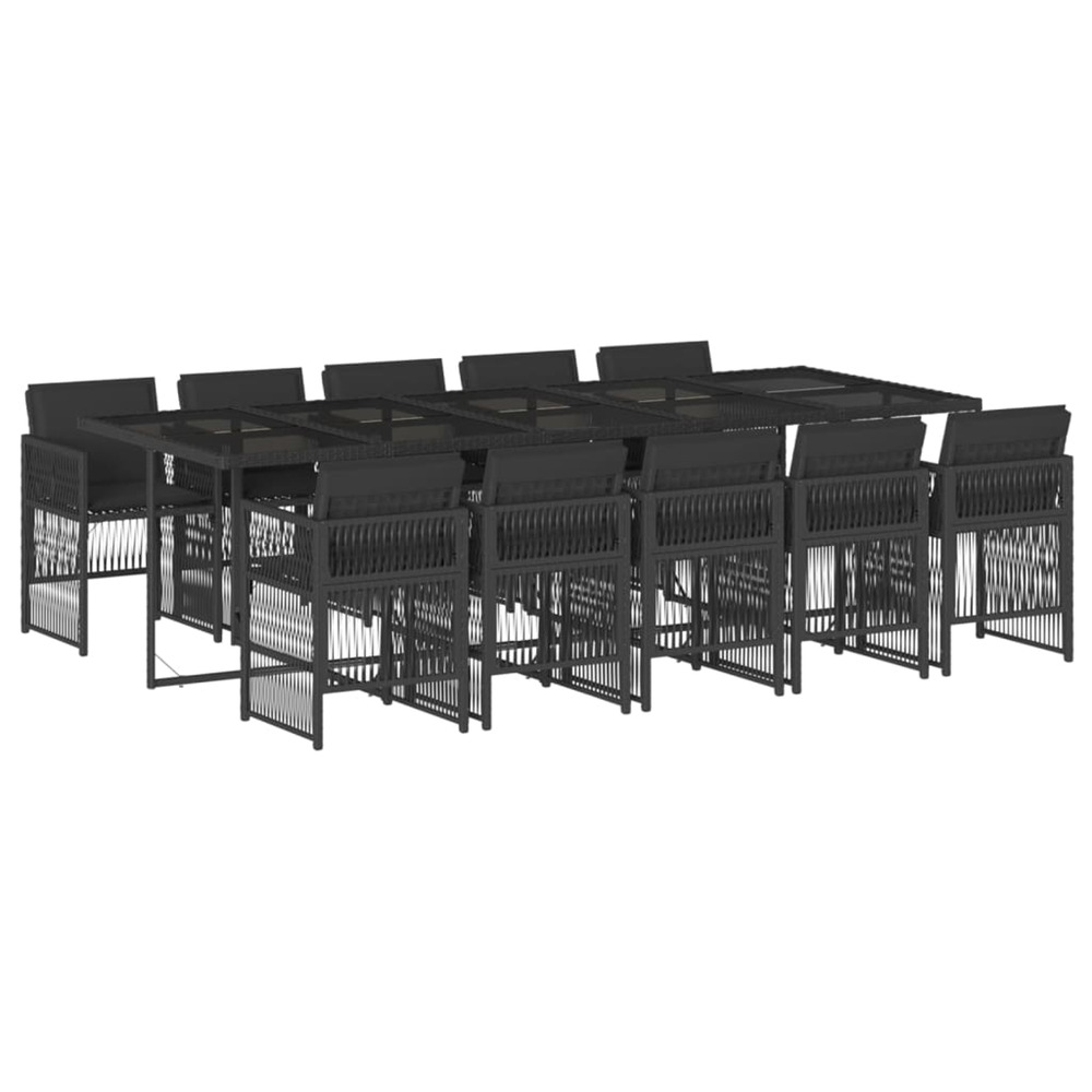Ensemble à manger de jardin 11 pcs coussins noir résine tressée
