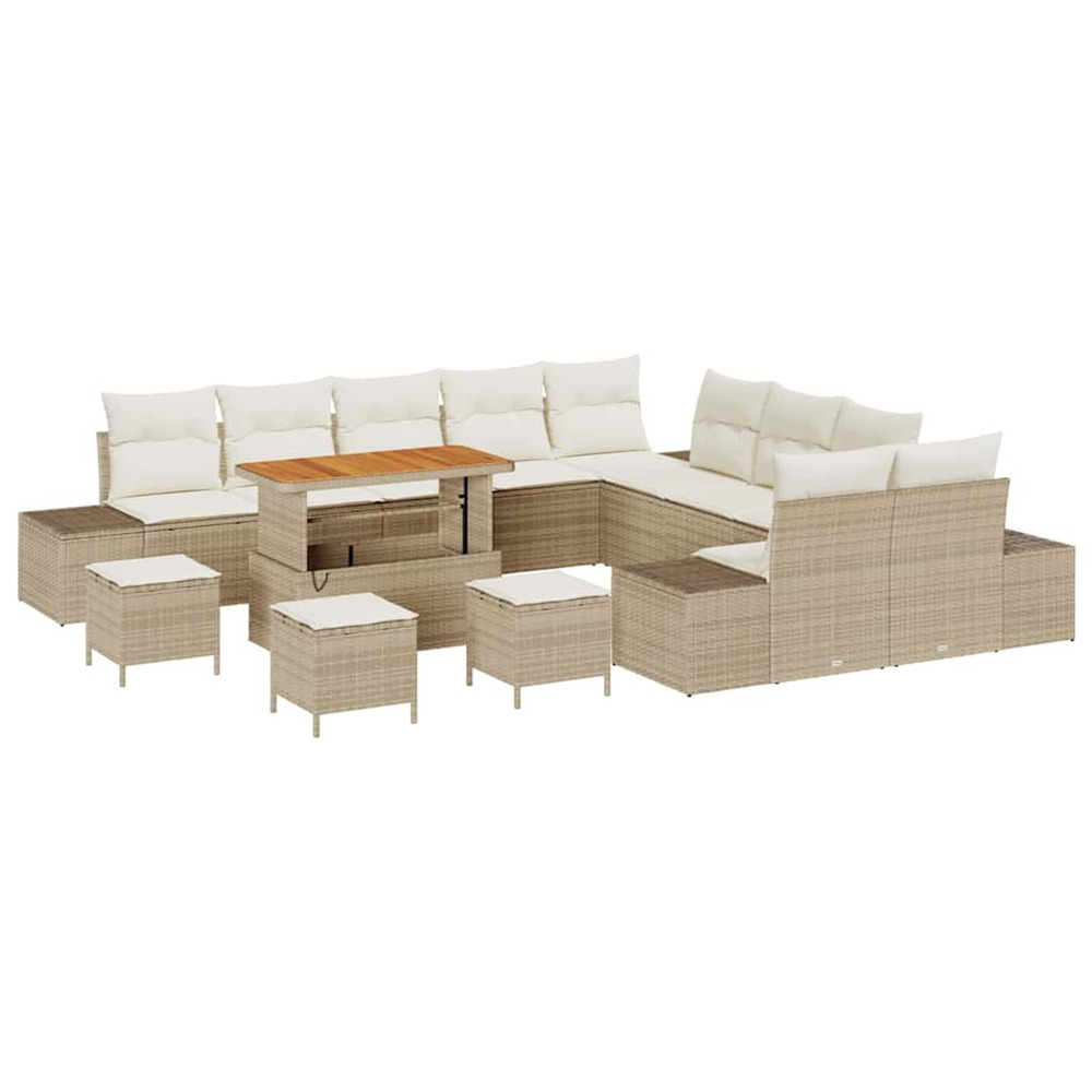 Ensemble de canapé de jardin 14 pcs beige poly rotin