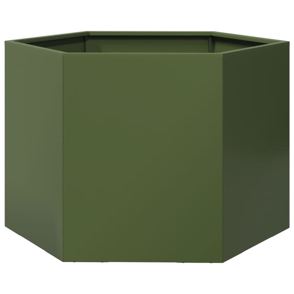 Jardinière bac lit surélevé plantes fleurs terrasse jardin olive hexagone 69 x 60 x 45 cm acier vert