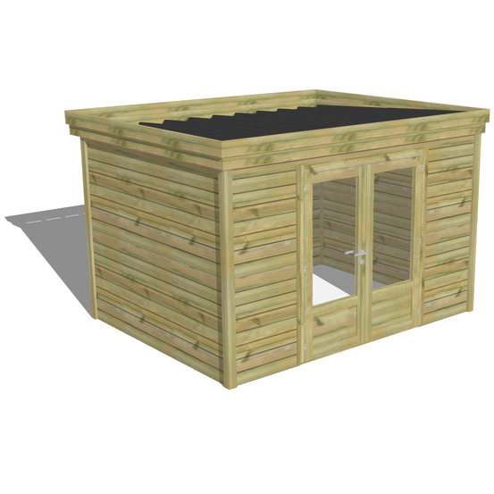 Abri de jardin bois pin traité autoclave 27mm - 3,44x2,64m / 9m2 - bac acier - abri français