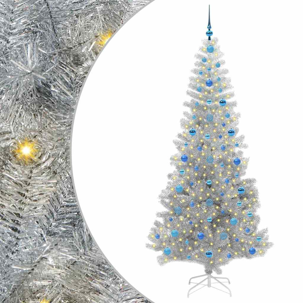 Sapin de noël avec 300 led avec support argent 210 cm pet